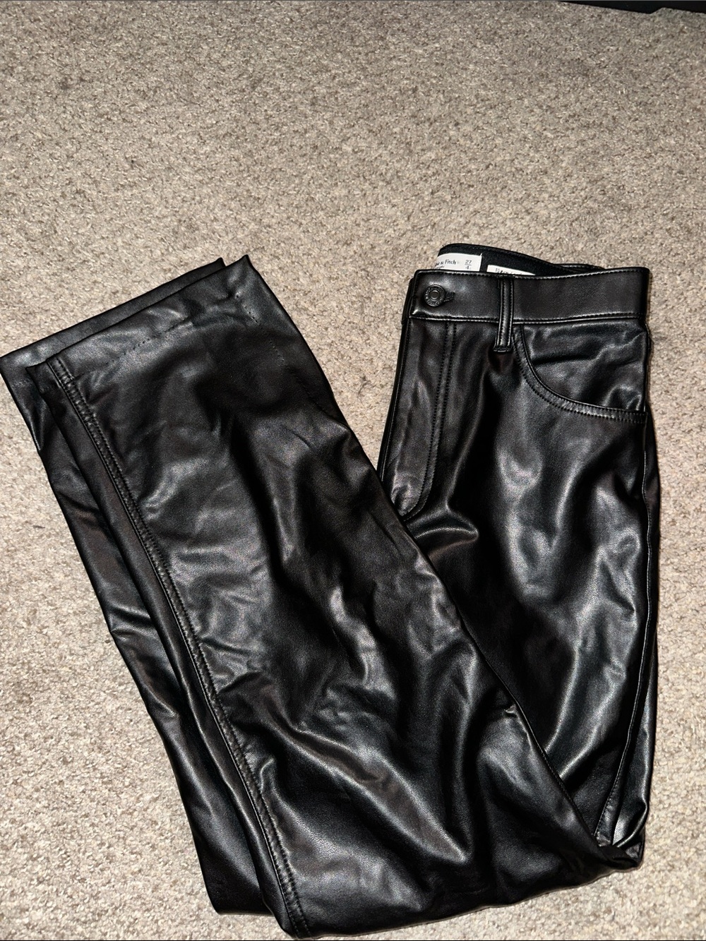 Abercrombie & Fitch Black Faux Leather Straight Leg Pants